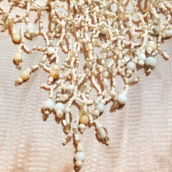 VTG Glass Bead Fringe Bib Necklace - Picture 4 of 6